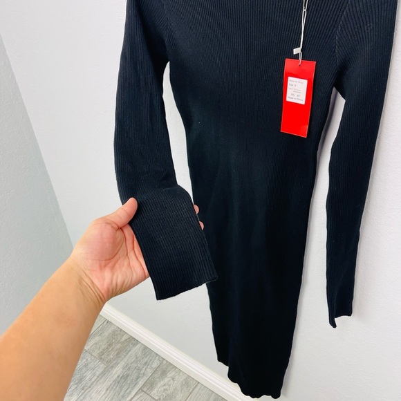 Rocorose Women's Turtleneck Ribbed Elbow Long Sleeve Knit Sweater Dress - Picture 8 of 8